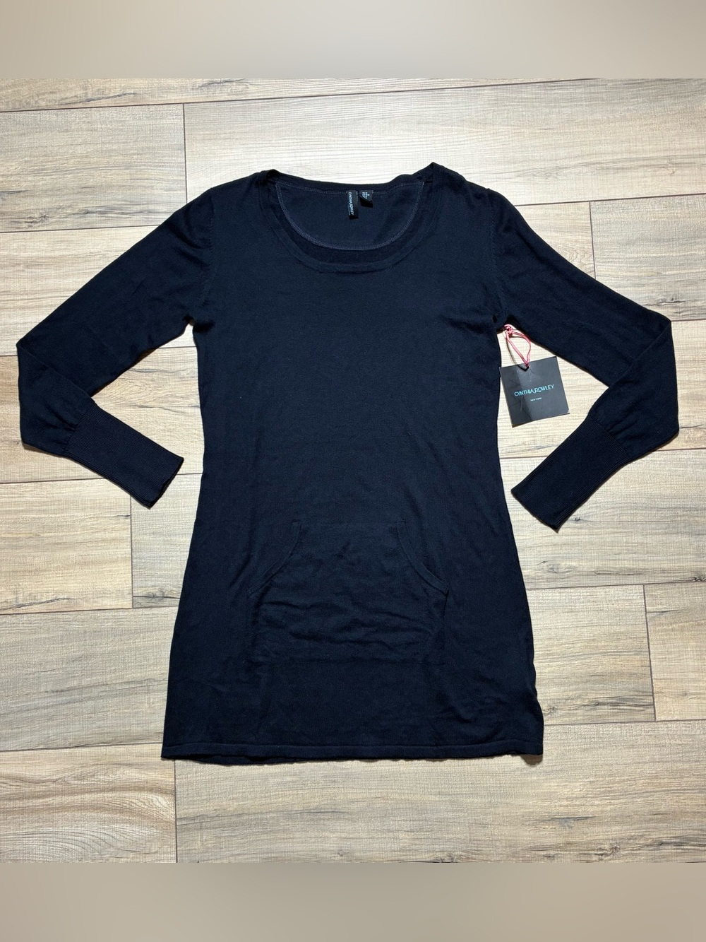 Cynthia Rowley Womens Long Sleeve Cotton/Cashmere Tunic Size Medium Black